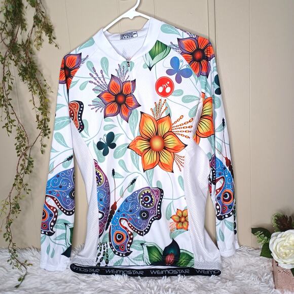 Weimostar Cycling Jersey Women XXL Full Zip White Butterfly Back Pockets - Picture 1 of 5